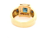 Anillo Sello De Oro 18K Con Diamantes Naturales y Piedras Azules