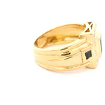 Anillo Sello De Oro 18K Con Diamantes Naturales y Piedras Azules