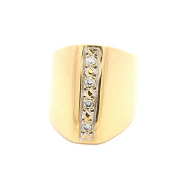 Anillo Sello De Dos Oros 18K Con 4 Diamantes Naturales