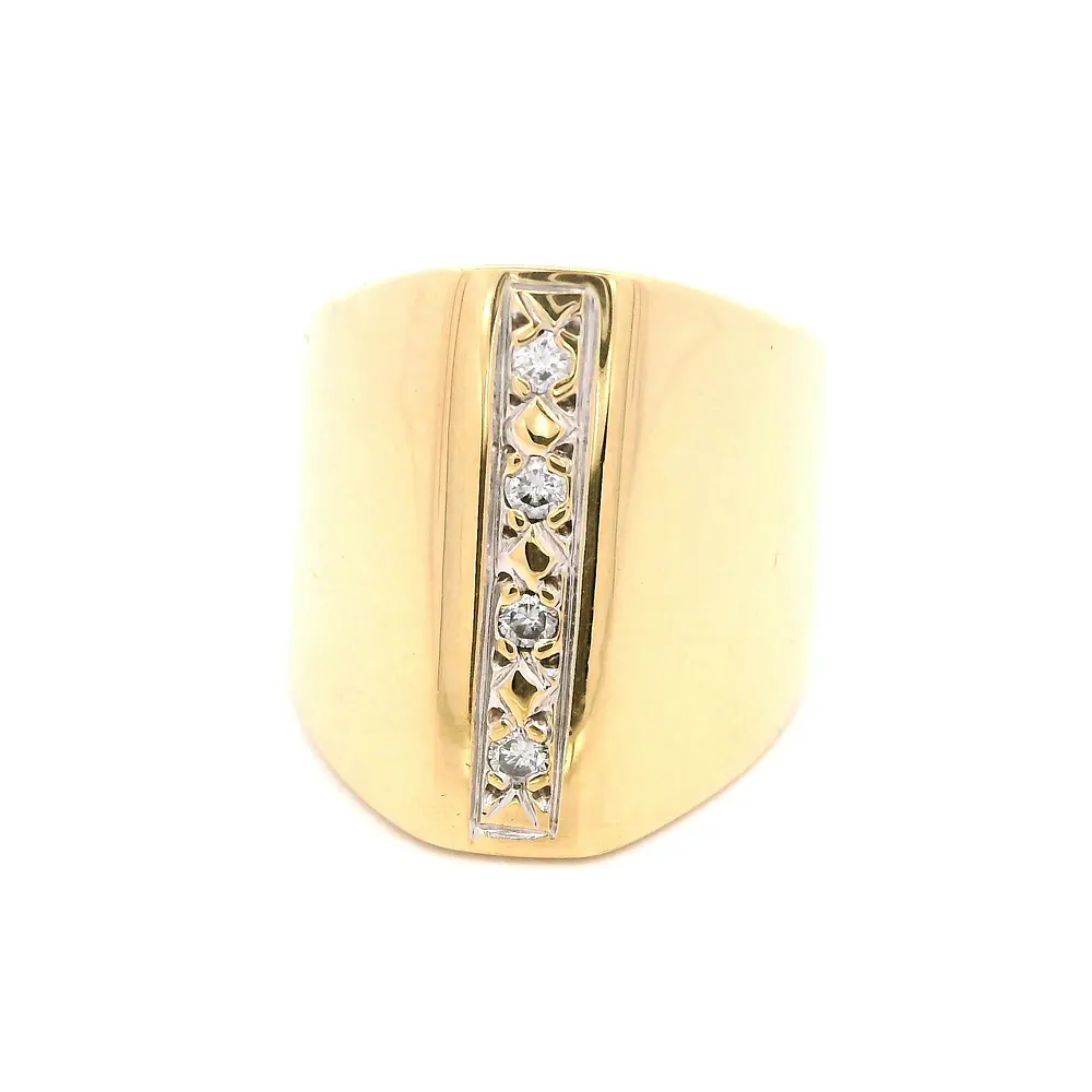 Anillo Sello De Dos Oros 18K Con 4 Diamantes Naturales