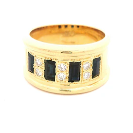 Anillo Bombé De Oro 18K Con Diamantes y Piedras Azules