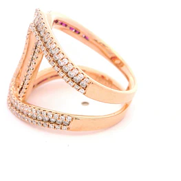 Anillo Calado Cruzado De Oro 18K Con Diamantes y Rubíes