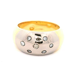 Anillo Bombé De Dos Oros 18K Con 7 Diamantes