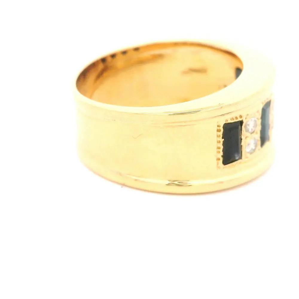 Anillo Bombé De Oro 18K Con Diamantes y Piedras Azules