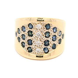 Anillo Bombé De Oro 18K Con Diamantes y Zafiros