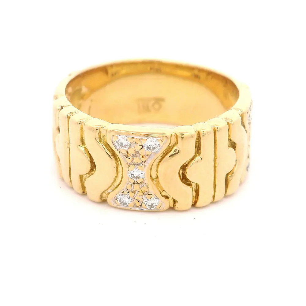 Anillo Tuerca Mateado De Oro 18K Con 15 Diamantes