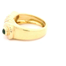 Anillo Trenzado De Oro 18K Con Diamantes y Piedras Verdes