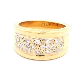 Anillo Semibombé De Dos Oros 18K Con 18 Diamantes Naturales