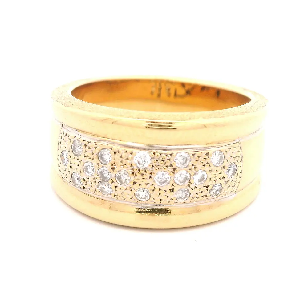 Anillo Semibombé De Dos Oros 18K Con 18 Diamantes Naturales