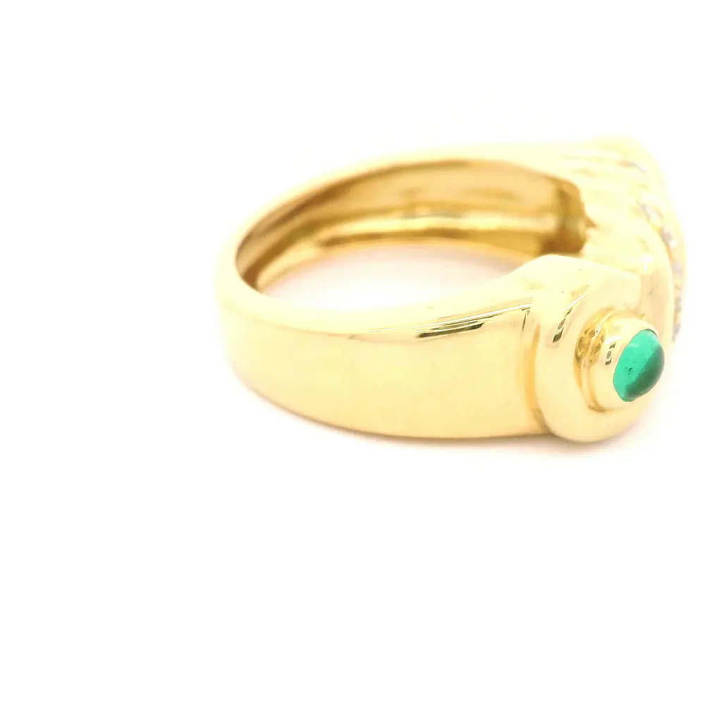 Anillo Trenzado De Oro 18K Con Diamantes y Piedras Verdes