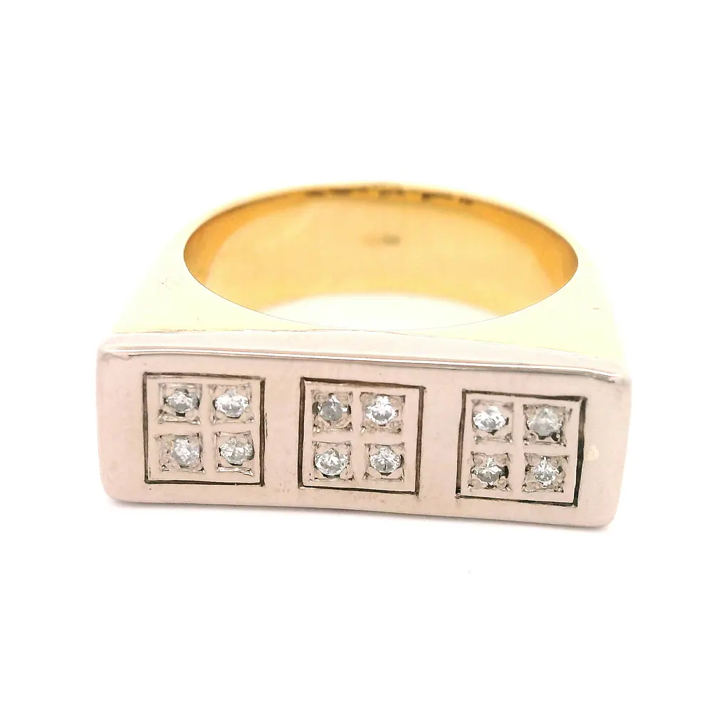 Anillo Tope De Dos Oros 18K Con 12 Diamantes