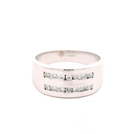Anillo Doble Cintillo De Oro Blanco 18K Con 14 Diamantes