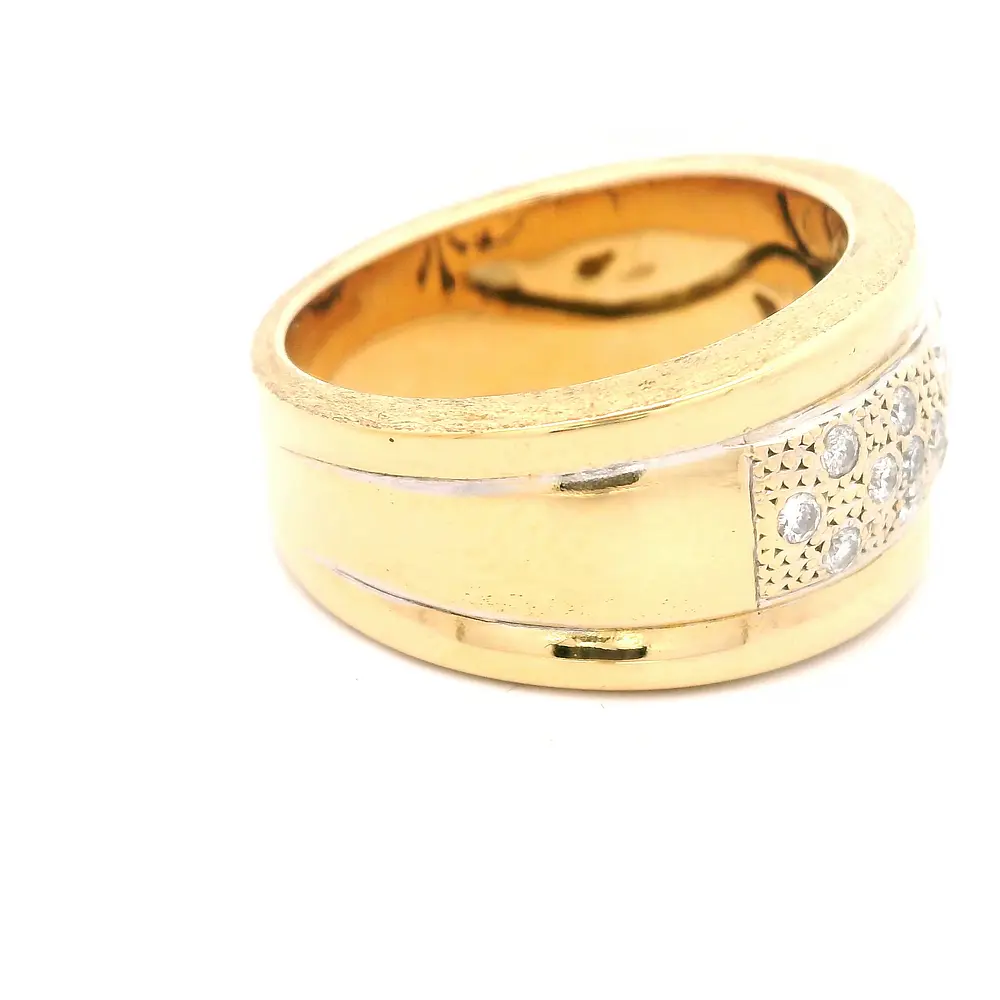 Anillo Semibombé De Dos Oros 18K Con 18 Diamantes Naturales