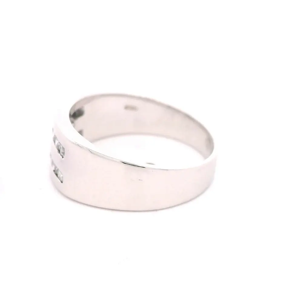 Anillo Doble Cintillo De Oro Blanco 18K Con 14 Diamantes