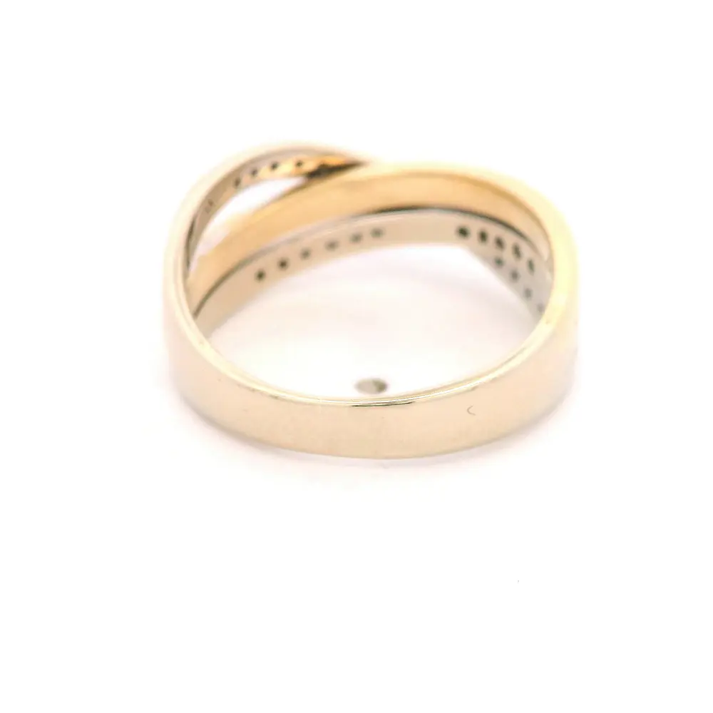 Anillo Cruzado Calado De Dos Oros 18K Con 27 Diamantes Naturales