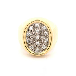 Anillo Sello Ovalado De Dos Oros 18K Con 13 Diamantes Naturales