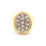 Anillo Sello Ovalado De Dos Oros 18K Con 13 Diamantes Naturales