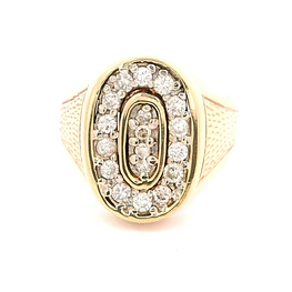 Anillo Sello Ovalado De Oro 14K Con 18 Diamantes