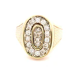 Anillo Sello Ovalado De Oro 14K Con 18 Diamantes