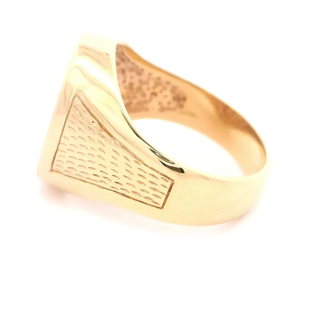 Anillo Sello Ovalado De Oro 14K Con 18 Diamantes