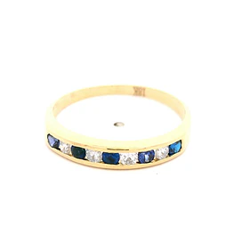 Anillo Cintillo De Oro 18K Con Diamantes Naturales y Piedras Azules