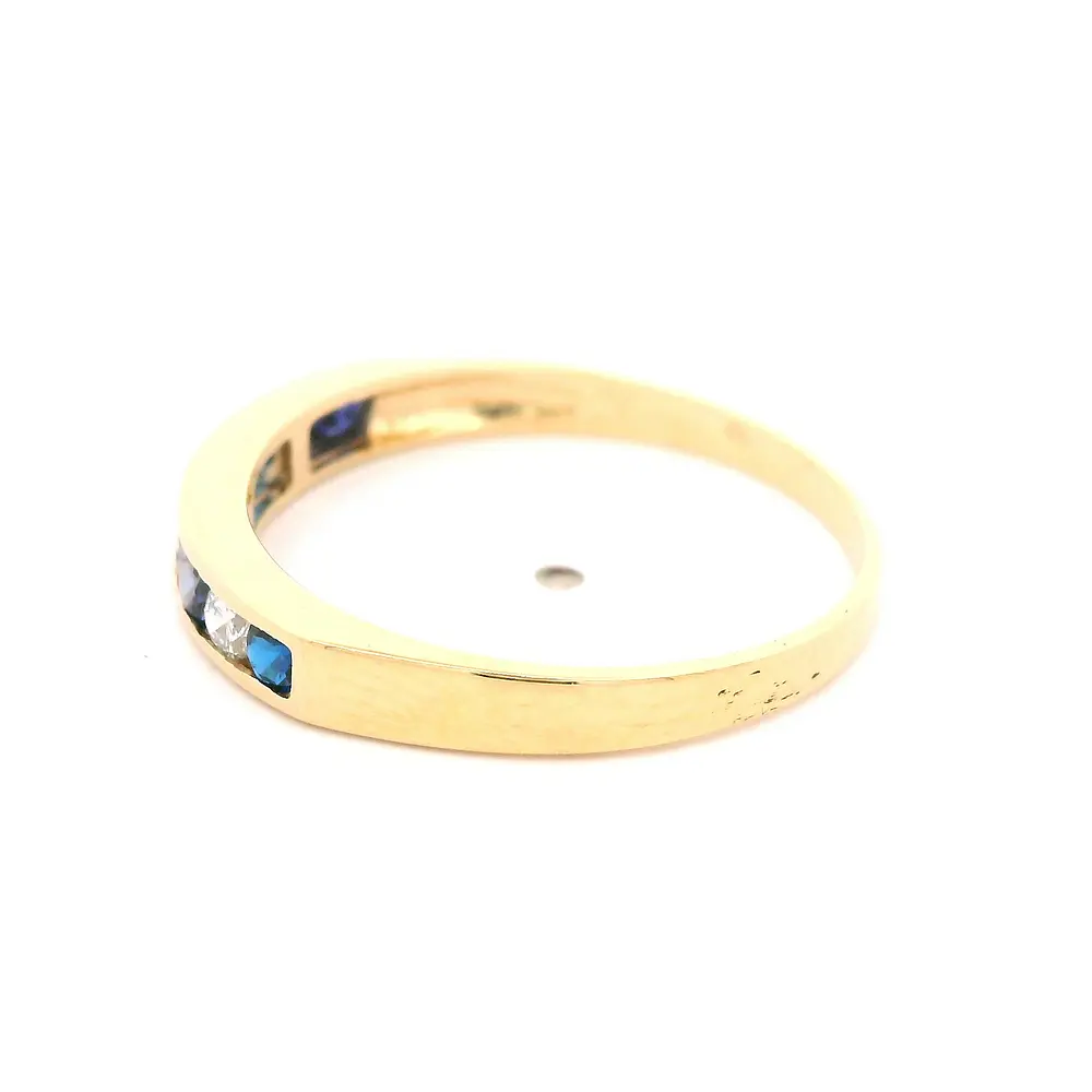 Anillo Cintillo De Oro 18K Con Diamantes Naturales y Piedras Azules