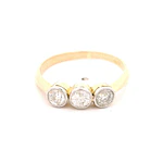 Anillo Cintillo De Dos Oros 18K Con 3 Diamantes Corte Antiguo