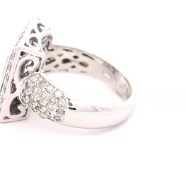 Anillo Sello Cuadrado De Oro Blanco 14K Con Diamantes y Piedras Azules