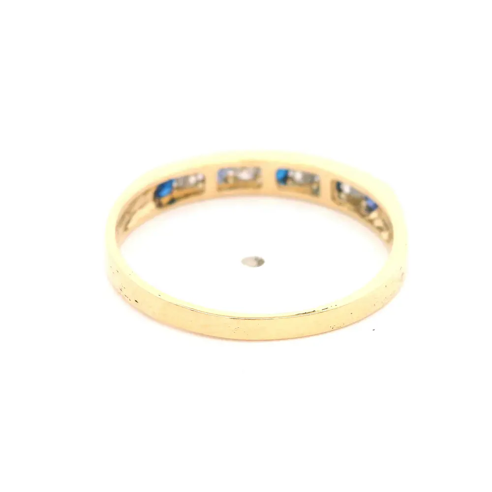 Anillo Cintillo De Oro 18K Con Diamantes Naturales y Piedras Azules