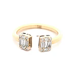 Anillo Rectangular Calado De Oro 14K Con 18 Diamantes Naturales