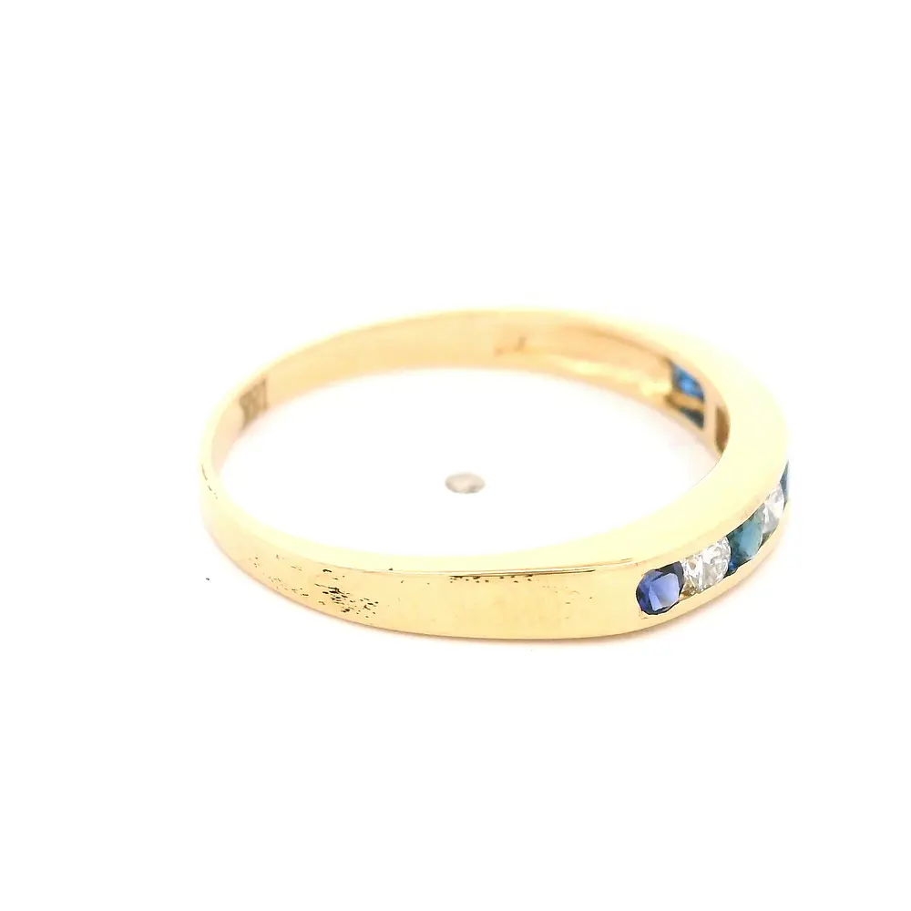 Anillo Cintillo De Oro 18K Con Diamantes Naturales y Piedras Azules