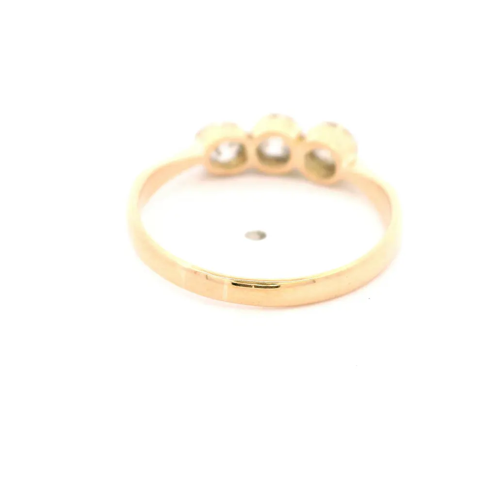 Anillo Cintillo De Dos Oros 18K Con 3 Diamantes Corte Antiguo