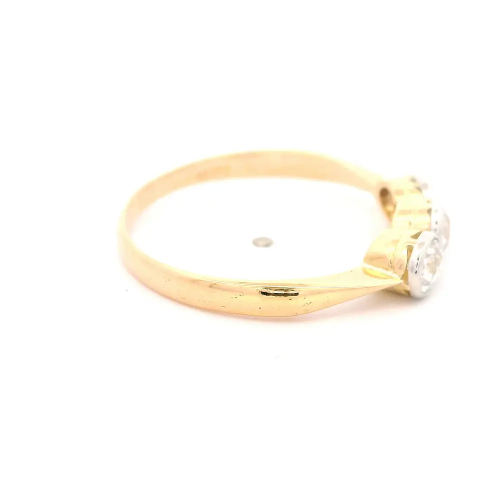 Anillo Cintillo De Dos Oros 18K Con 3 Diamantes Corte Antiguo