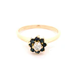 Anillo Flor De Oro 18K Con Diamante y Piedras Azules