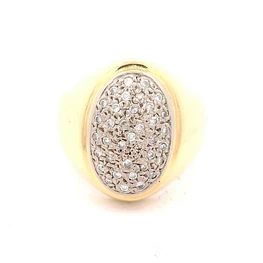 Anillo Sello Ovalado De Dos Oros 18K Con 37 Diamantes