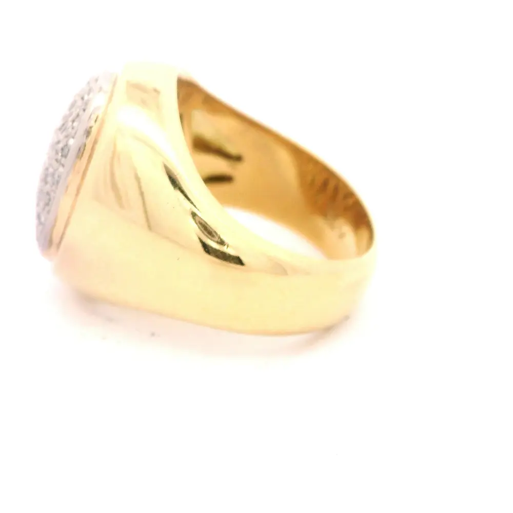 Anillo Sello Ovalado De Dos Oros 18K Con 37 Diamantes