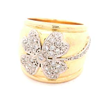 Anillo Bombé Flor Trébol De Dos Oros 18K Con 39 Diamantes