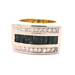 Anillo Sello De Dos Oros 18K Con Diamantes y Piedras Azules