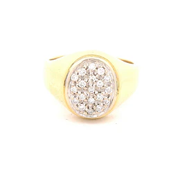 Anillo Sello De Oro 18K Con 19 Diamantes Redondos