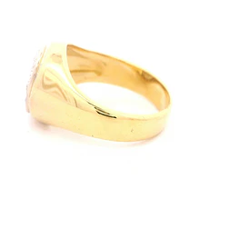 Anillo Sello De Oro 18K Con 19 Diamantes Redondos