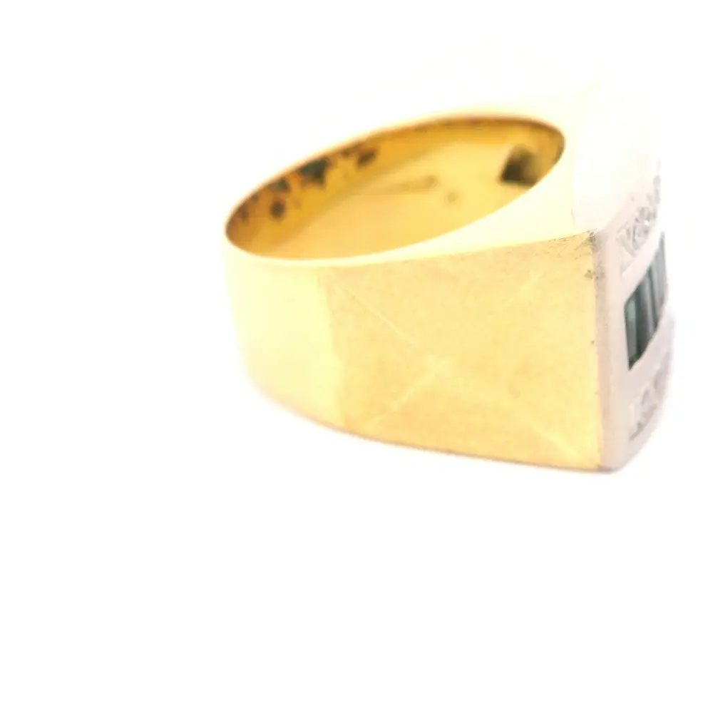 Anillo Sello De Dos Oros 18K Con Diamantes y Piedras Azules