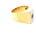 Anillo Sello De Dos Oros 18K Con Diamantes y Piedras Azules
