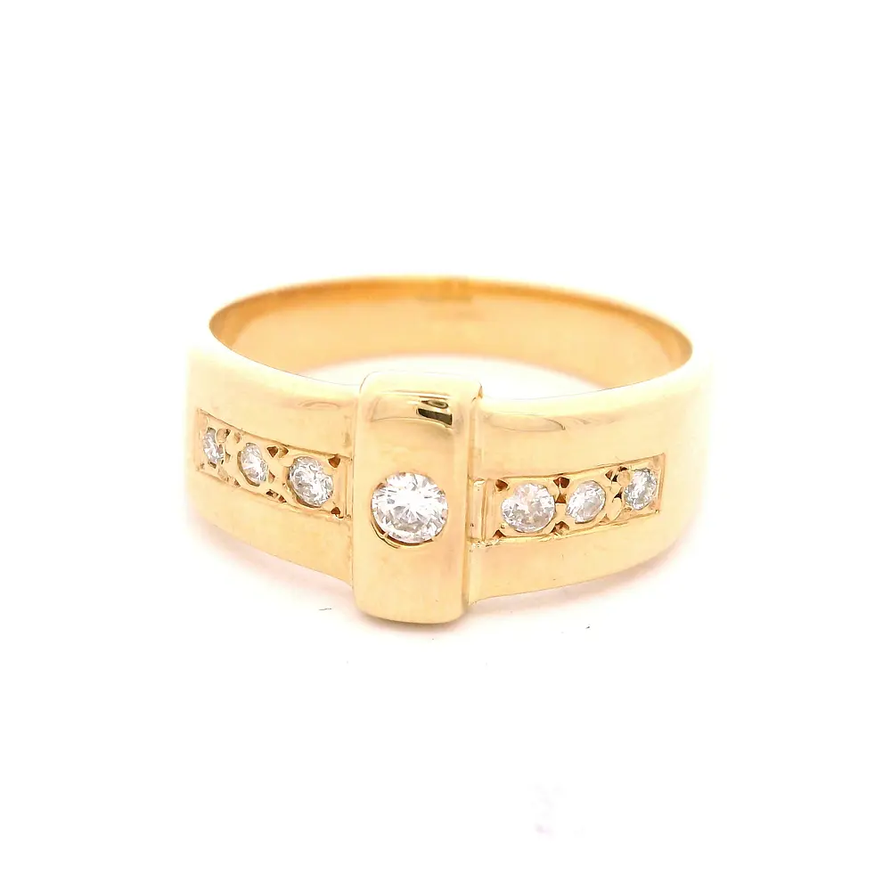 Anillo Sello De Oro 18K Con 7 Diamantes
