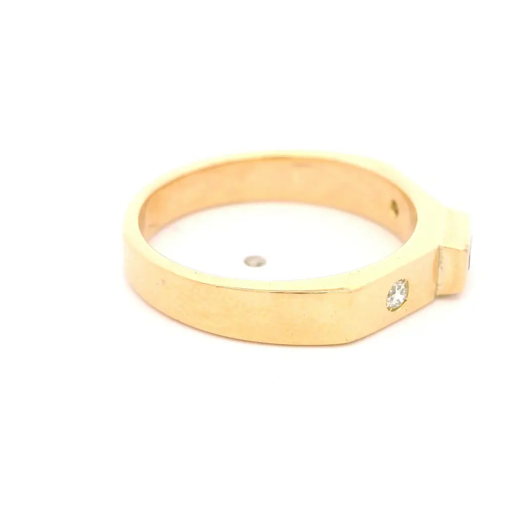 Anillo Tresillo De Oro 18K Con Diamantes y Piedra Azul