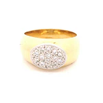 Anillo Sello Ovalado De Dos Oros 18K Con 14 Diamantes Naturales