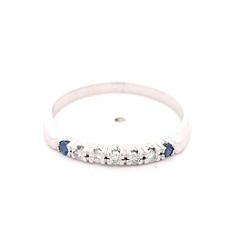 Anillo Cintillo De Oro Blanco 18K Con Diamantes Naturales y Piedras Azules