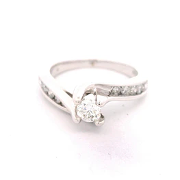 Anillo Solitario Cintillo De Oro Blanco 14K Con 11 Diamantes