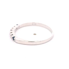 Anillo Cintillo De Oro Blanco 18K Con Diamantes Naturales y Piedras Azules