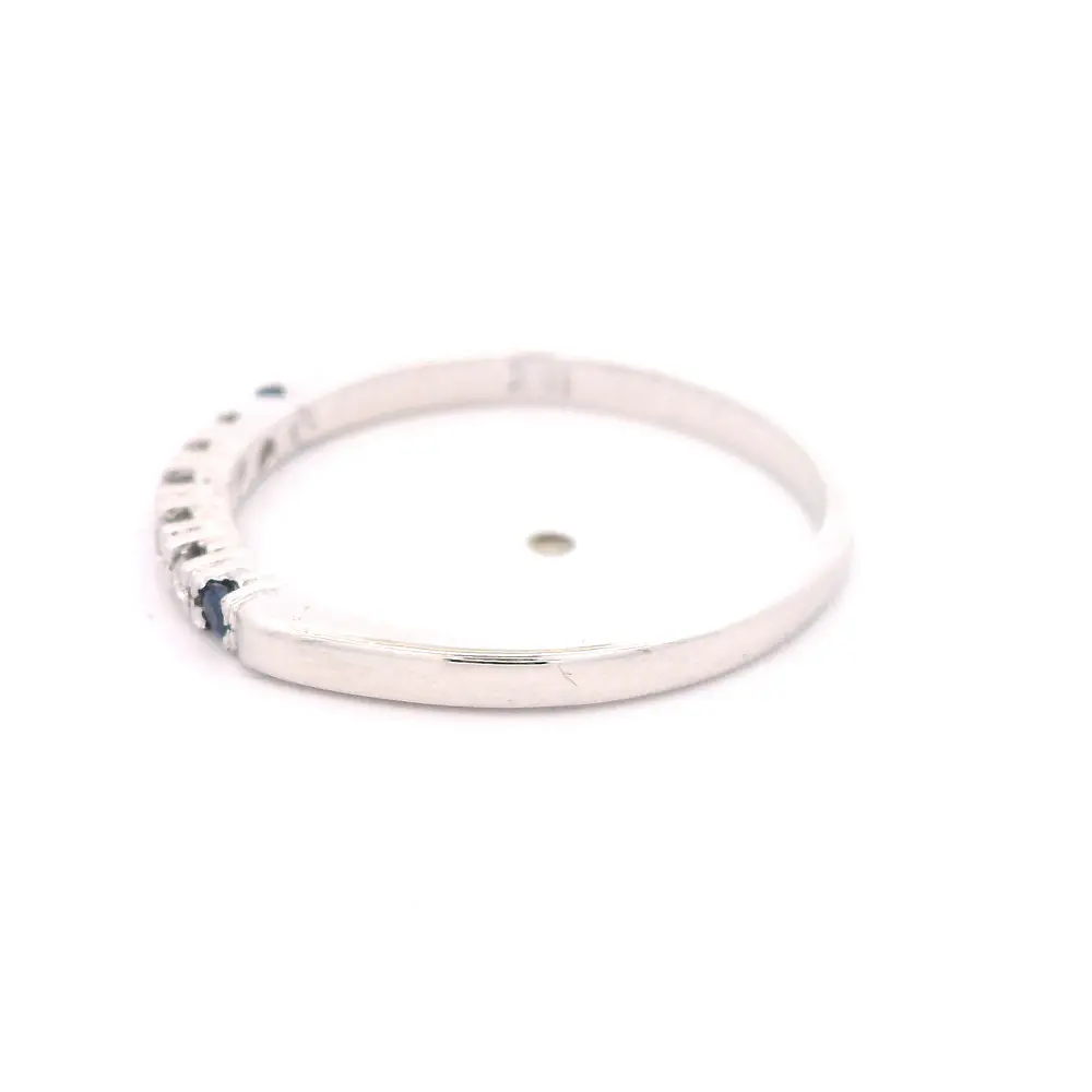 Anillo Cintillo De Oro Blanco 18K Con Diamantes Naturales y Piedras Azules