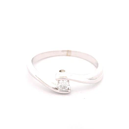 Anillo Solitario Cruzado De Oro Blanco 18K Con Diamante Natural